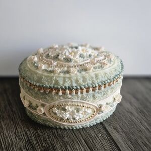 1997 Dezine Hand Painted Floral Trinket Box Vintage Oval